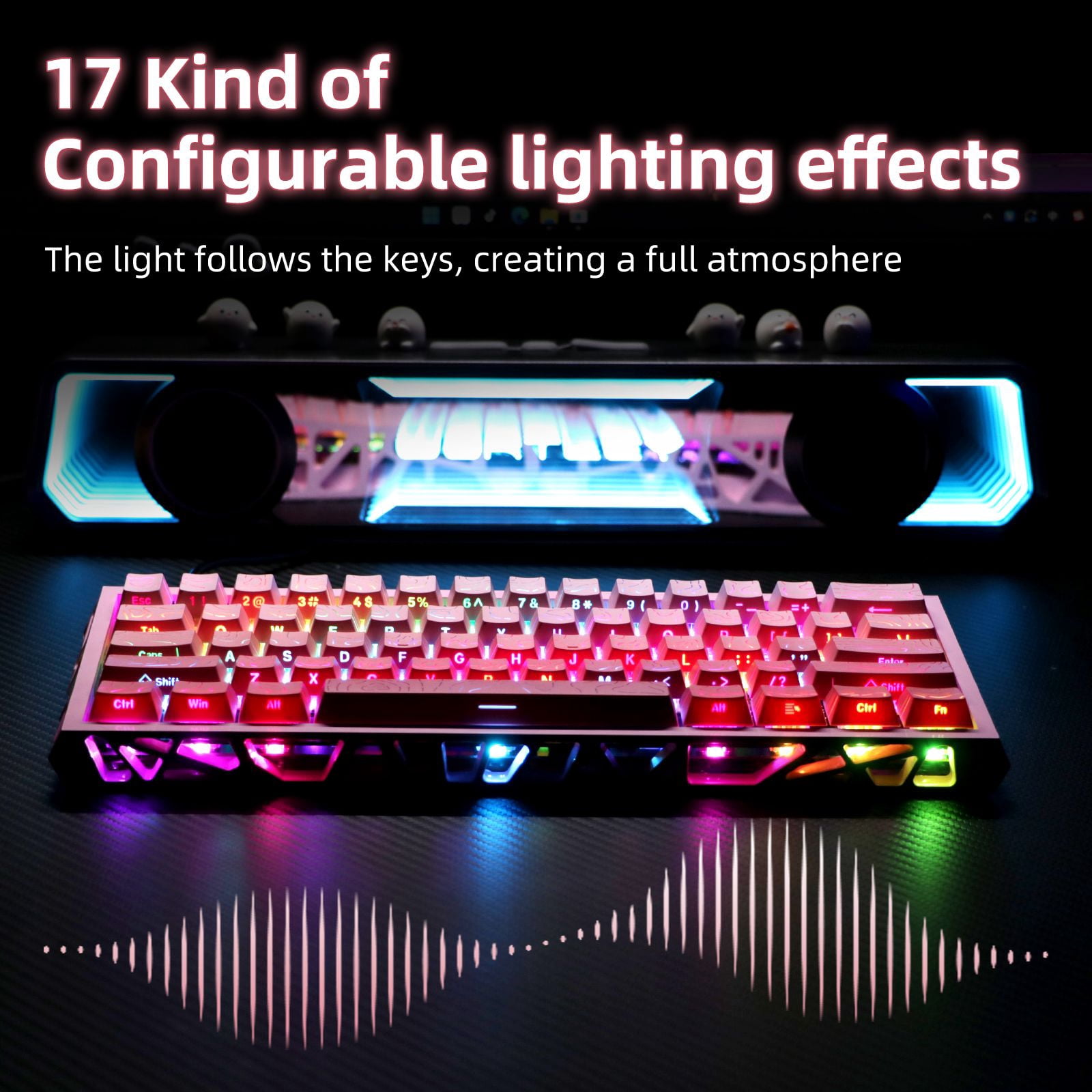 61 Keys Mechanical Keyboard, 60% Layout, Hollow Shell in 6 Colors, RGB Backlit, Full N-Key Rollover, Hot-Swappable Linear Red Switch, Backlit PBT Keycaps