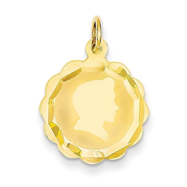 14K Yellow Gold Boy Head on .018 Gauge Engravable Scalloped Disc Charm