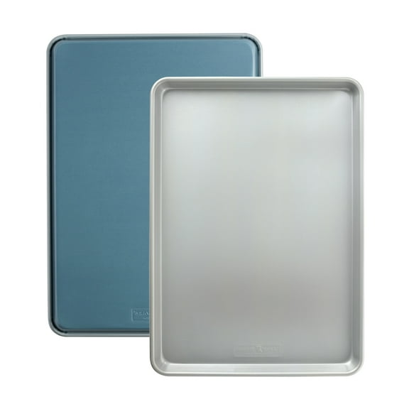 2 pack Nordic Ware Nonstick Aluminum Brilliant Bakeware Big Sheet Pans, Silver and Blue