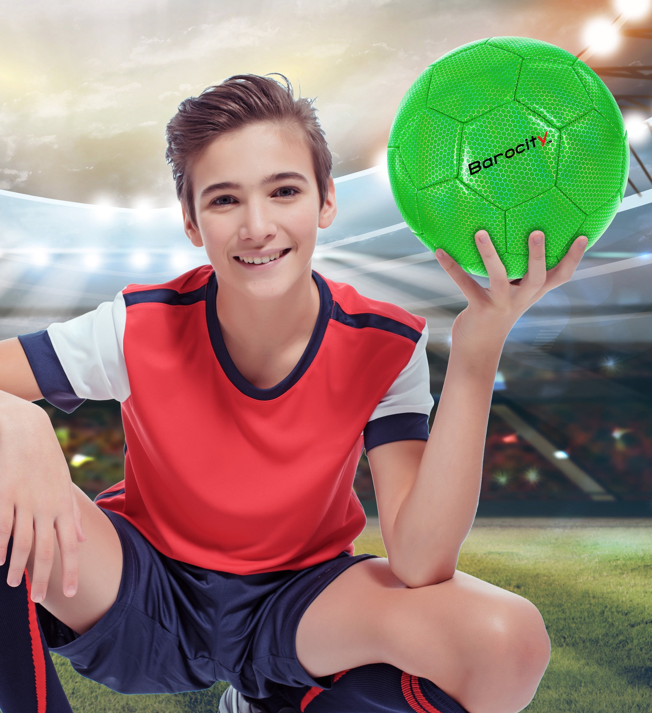 Barocity Iridescent Soccer Balls Set of 3 - Mixed Sizes Green Official Match Balls with Reflective Hex Pattern, Sport Soccer Balls for Indoor and Outdoor Training and Practice Games- Sizes 3, 4, and 5