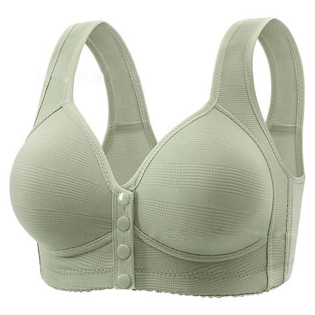 Mrasaso Clearance Items! Nursing Bras Women Nylon Bra Women s Large-Size Button and Thin Gathered Waistcoat UnderwearWithout Rims Comfortable Support(1pc Bra) Green|36