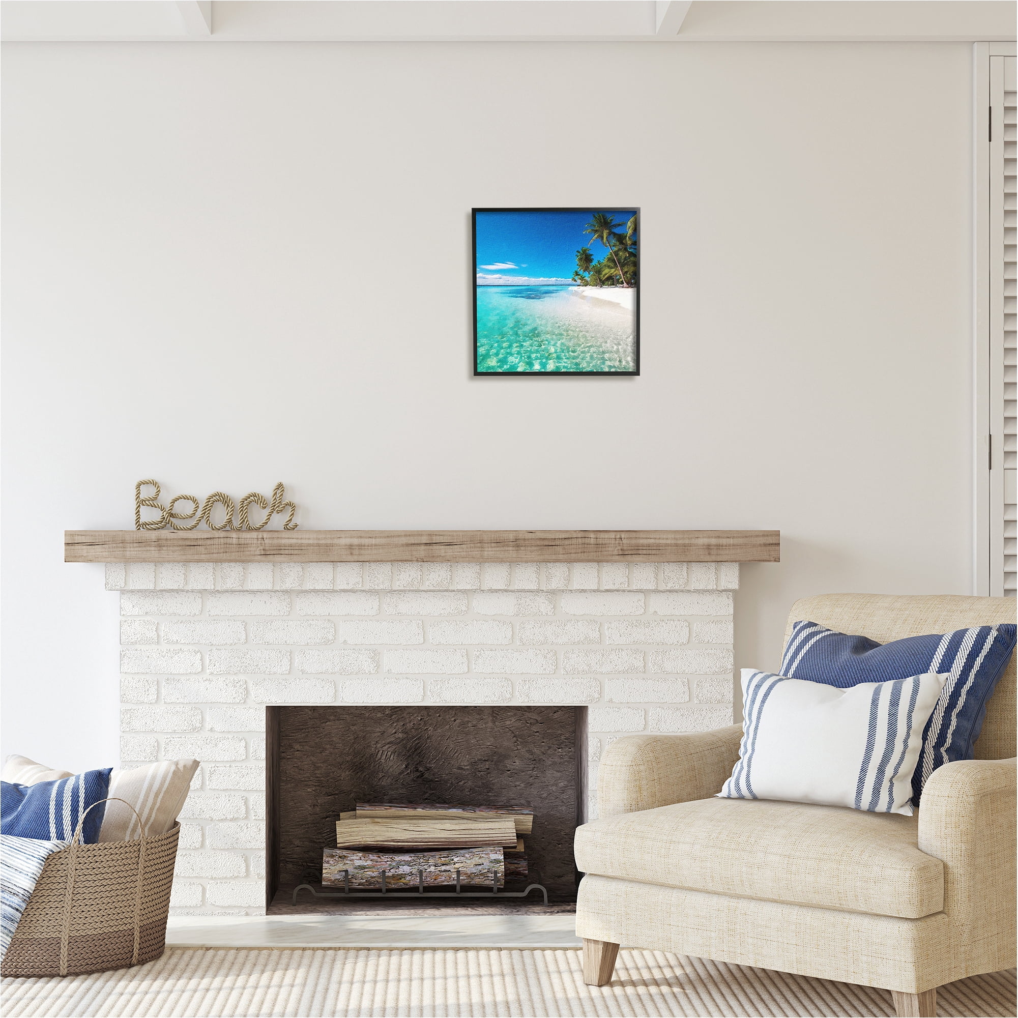 Stupell Industries Tropical Beach View Landscape Photography Black Framed Art Print Wall Art, 17 x 17