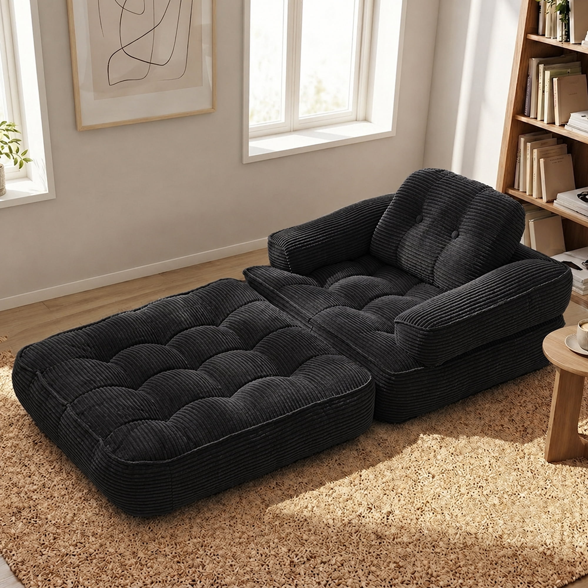Leumius 70" Folding Sofa Bed,Convertible Single Sofa Bed with Armrest,2-in-1 Corduroy Boneless Foldable Bed with Pillows for Bedroom, Living Room, Homestay, Game Room,Black