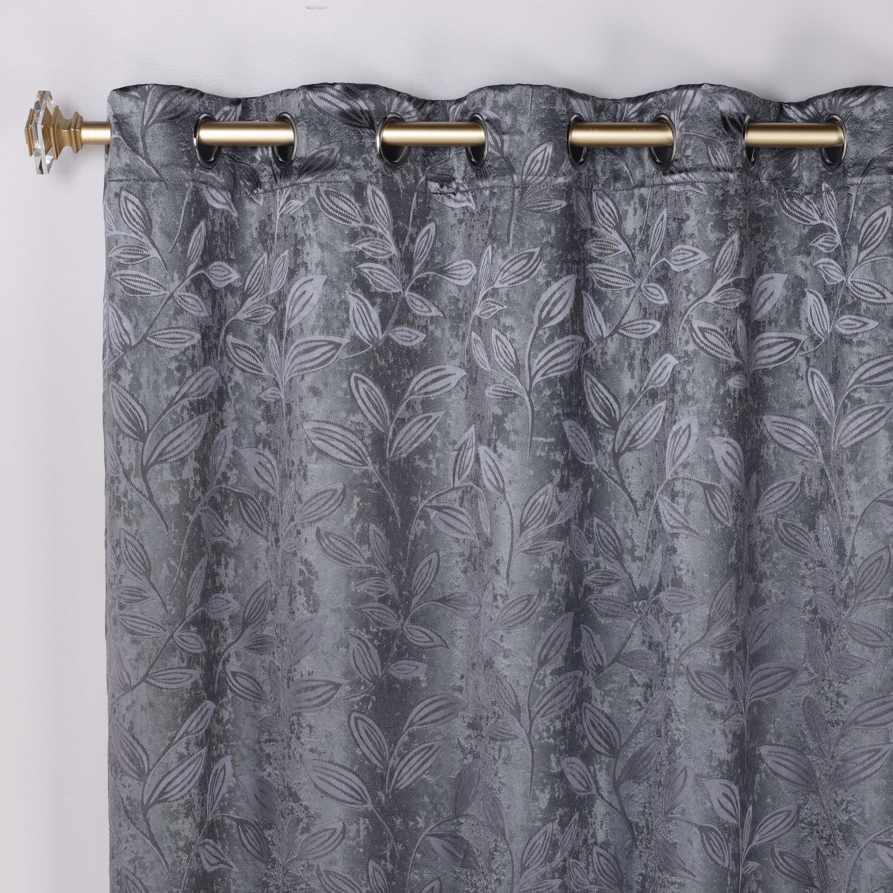 Superior Blackout Leaves Curtains Set of 2, Light Filtering Grommet Curtain Panel Set, Charcoal, 52"W x 72"L