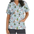 thumbnail image 3 of Feancey Womens Christmas Nursing Uniforms Short Sleeve V Neck Medical Scrub Tops Novelty Xmas Tree Print Scrubs Shirts Comfy Loose Cute Tees with Pockets Multicolor XL, 3 of 6