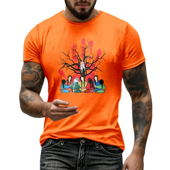 Japanese Orange Print Design Graphic T Shirt for Men Soft Crew Neck Short Sleeve Tee Comfortable Casual Daily Wear Top