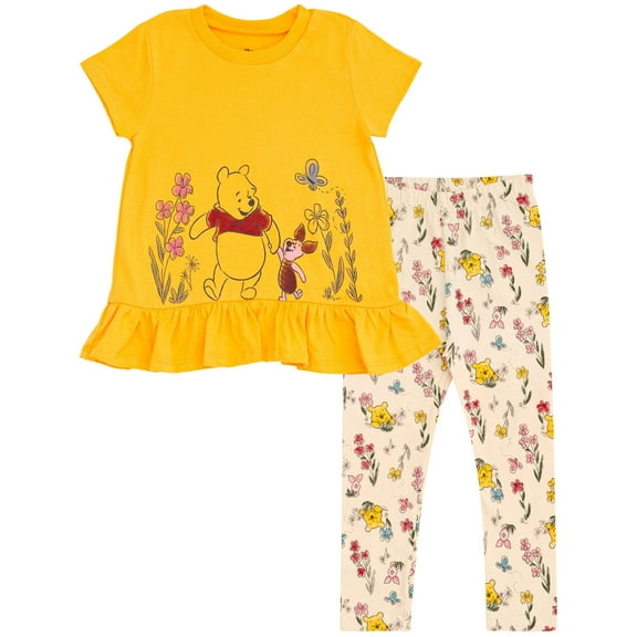 Disney Winnie the Pooh Piglet Infant Baby Girls Peplum T-Shirt and Leggings Outfit Set Newborn to Toddler