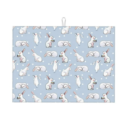 

Tebeau Rabbit Is Eating Carrots Print Dish Drying Mat for Kitchen Counter Dish Drying Pad with Non-slip Rubber Backed Hide Stain Anti Absorbent for Kitchen Counter Drying Mat