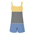 thumbnail image 5 of ZQGJB One Piece Rompers for Women Casual Summer Sleeveless Color Block Print Adjustable Knot Strap Jumpsuits Loose Wide Leg Comfy Short Overalls with Pockets Yellow XL, 5 of 5