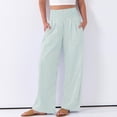 thumbnail image 3 of Women's Fashion Loose Pleated Elastic Waistband Pocket Striped Casual Pants for Modern and Relaxed Style,Mint Green,XL, 3 of 6
