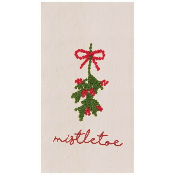 Mistletoe Berries French Knot Embroidered 100% Cotton Flour Sack Dishtowel