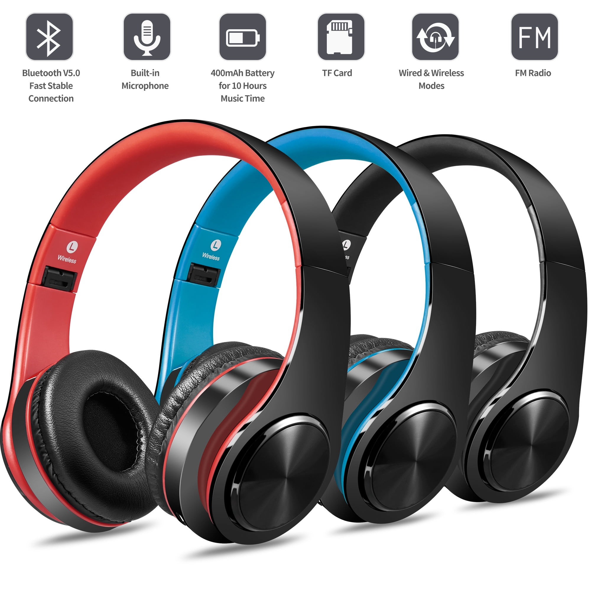 EXMAX Wireless Over Ear Headphone FM Stereo Headset Radio Bluetooth Music Receiver with Noise Reduction NRR 25dB Safety Earmuffs Hearing Protection Player with AUX Audio Cable Noise Canceling Headset