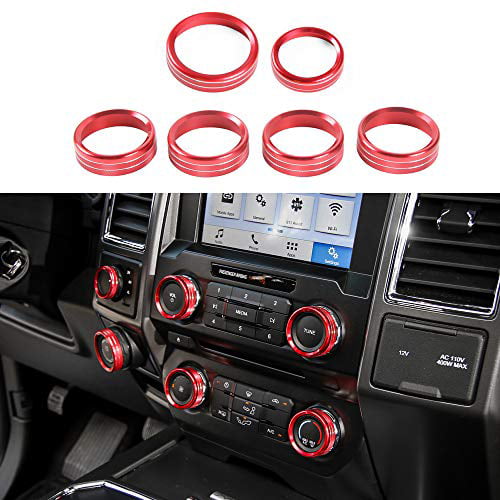 6 PCS Air Conditioner Switch AC Volume Audio Tune Trailer Knob Ring Button Cover Trim Compatible with Ford F150 XLT Accessories 2016-2019/ Mustang 2015 2016 Blue 