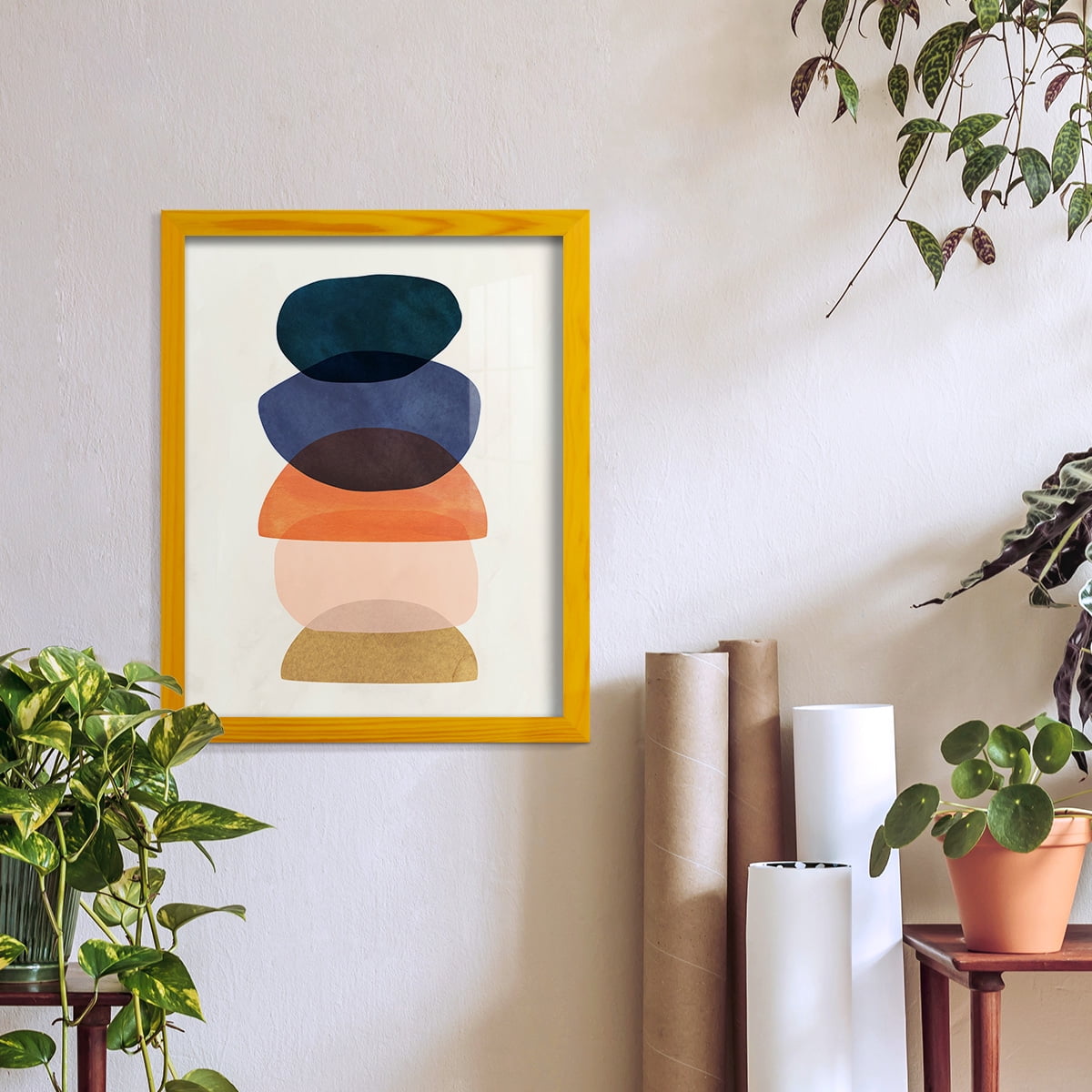 Mod Pods I -Framed Print w/glass-Sunflower Yellow
