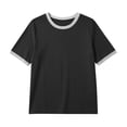 thumbnail image 3 of Babysbule Women Crew Neck Contrast Rib Trim Raglan Short Sleeve Loose Casual Tee for Summer Daily Vacation Outfits, 3 of 9