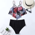 thumbnail image 3 of QLEICOM Womens Swimsuits Tummy Control Plus Size Swimsuit Coverup Leaf Print Tankini High Waisted Swimsuit Red L, 3 of 7