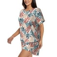 thumbnail image 2 of Fuzoiu Tropical Leaves Print Women's Short-Sleeved Pajama Set,Lounge Sleepwear Set,Womens Pajama Sets 2 Piece,Button-Up Top and Shorts with Pockets-Medium, 2 of 7