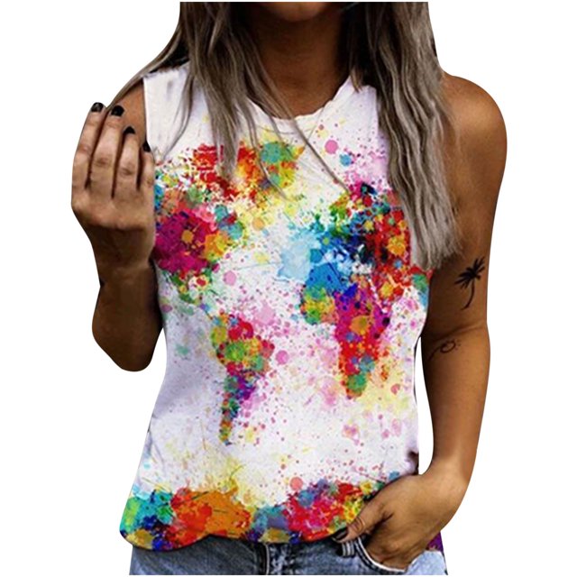 Mujeres Verano Sexy Base Casual Cuello Redondo Sin Mangas Estampado Floral Tank Tops Camisas Fridja qr2822