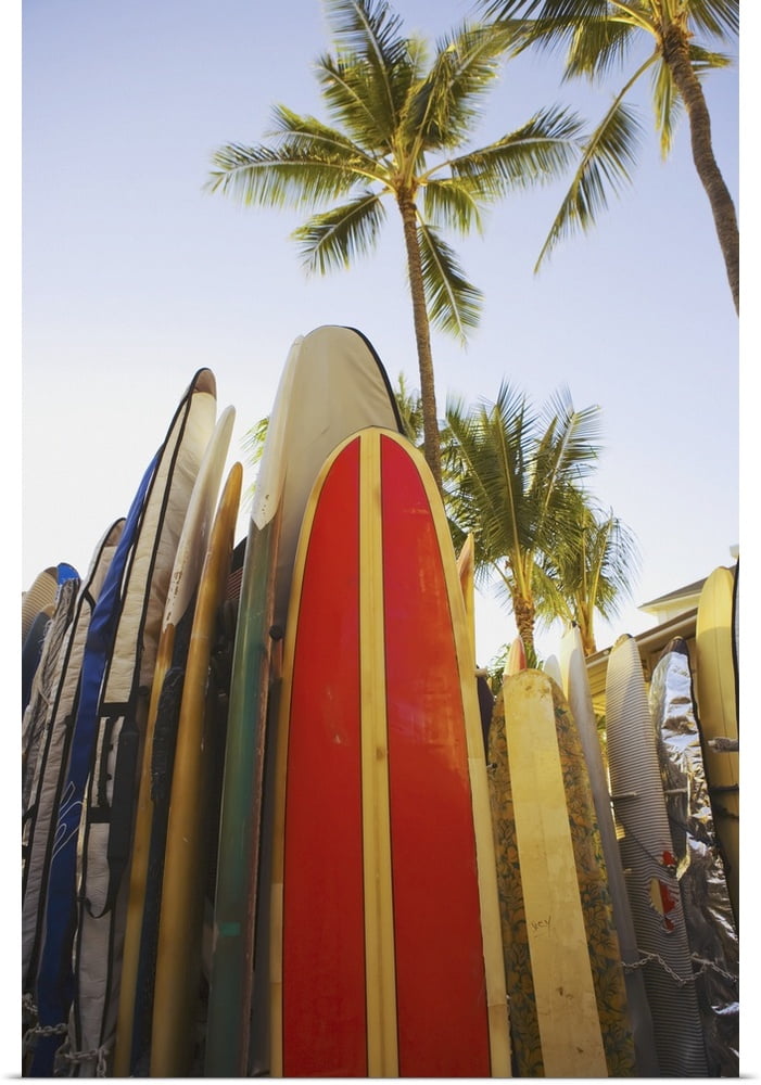 Great BIG Canvas "Hawaii, Oahu, Waikiki,Colorful Surfboards In Surfboard Rack On Waikiki Beach