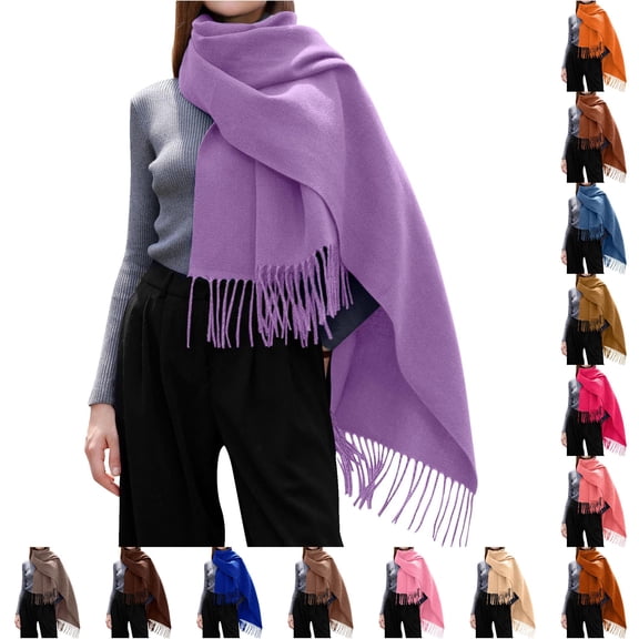 Daznico Womens Tassel Scarf, Soft Warm Solid Blanket Shawl Wrap for Winter Daily Dress Casual Outdoor Cold Weather Accessory