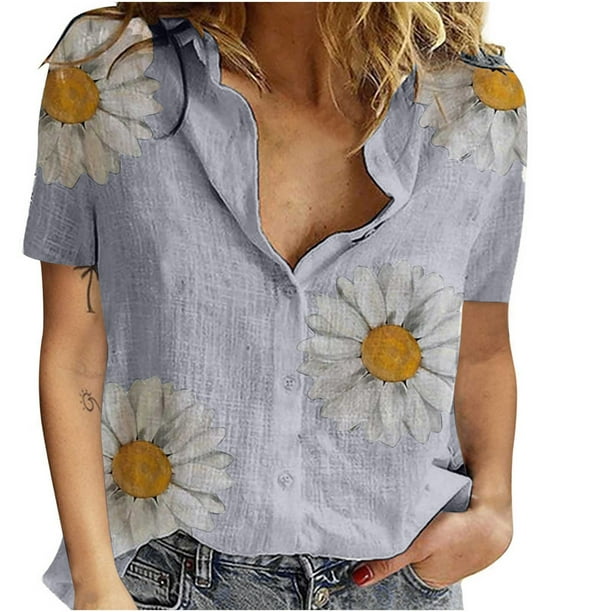 Blusas Para Mujer Blusas Casuales Elegantes Camisas de Moda de Manga Corta Con Botones Impresos Blusa Superior Odeerbi ODB155653
