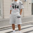 thumbnail image 2 of IWRICH Men's Independence Day 4th of July Outfits USA Flag Patriot Short Sleeve Shirts and Shorts Set 2 Piece Athletic Jogging Tracksuits Light Gray XXXL, 2 of 4