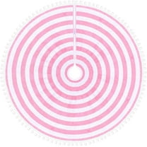 30 Inch Pink &White Christmas Tree Skirt, Annual Rings Tree Mat with Pom Poms for Xmas Tree Halloween Indoor Home Holiday Party Christmas Decorations