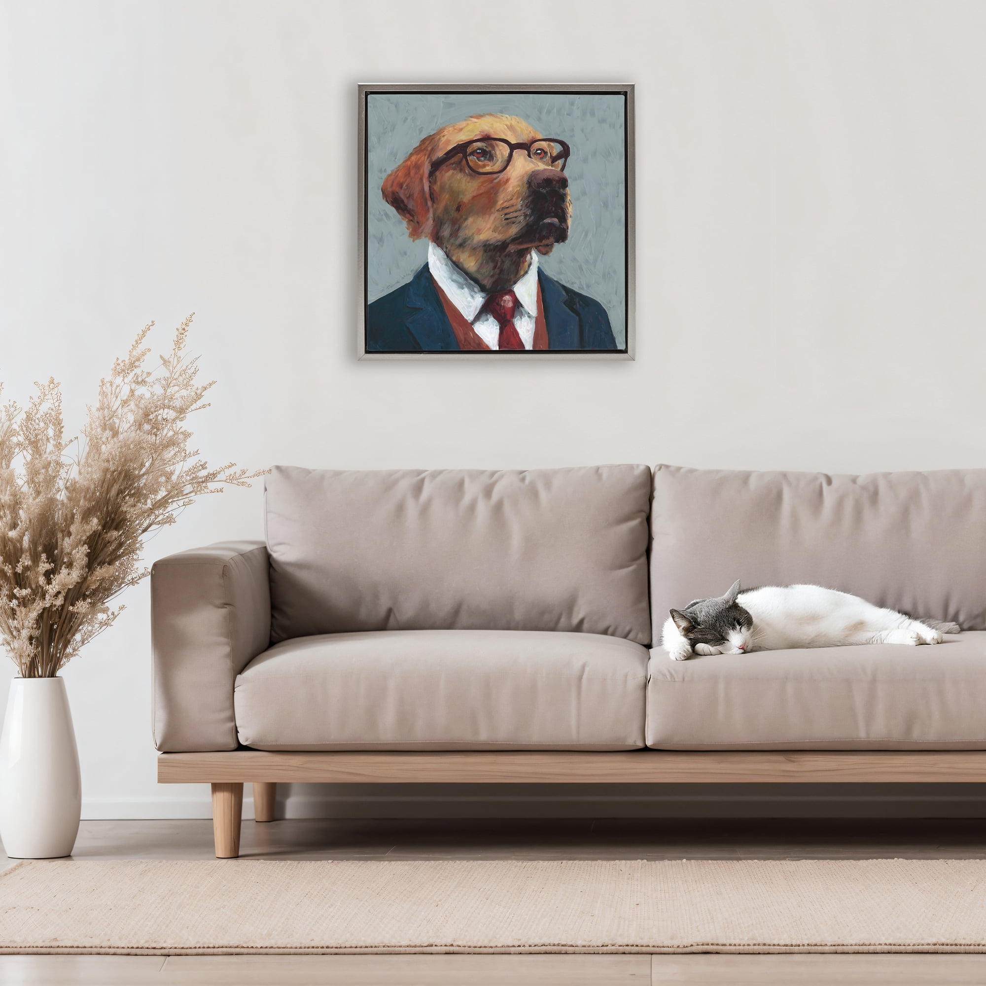 Stupell Industries Bark Kent Portrait Gray Framed Floater Canvas Wall Art, design by Studio Bautista