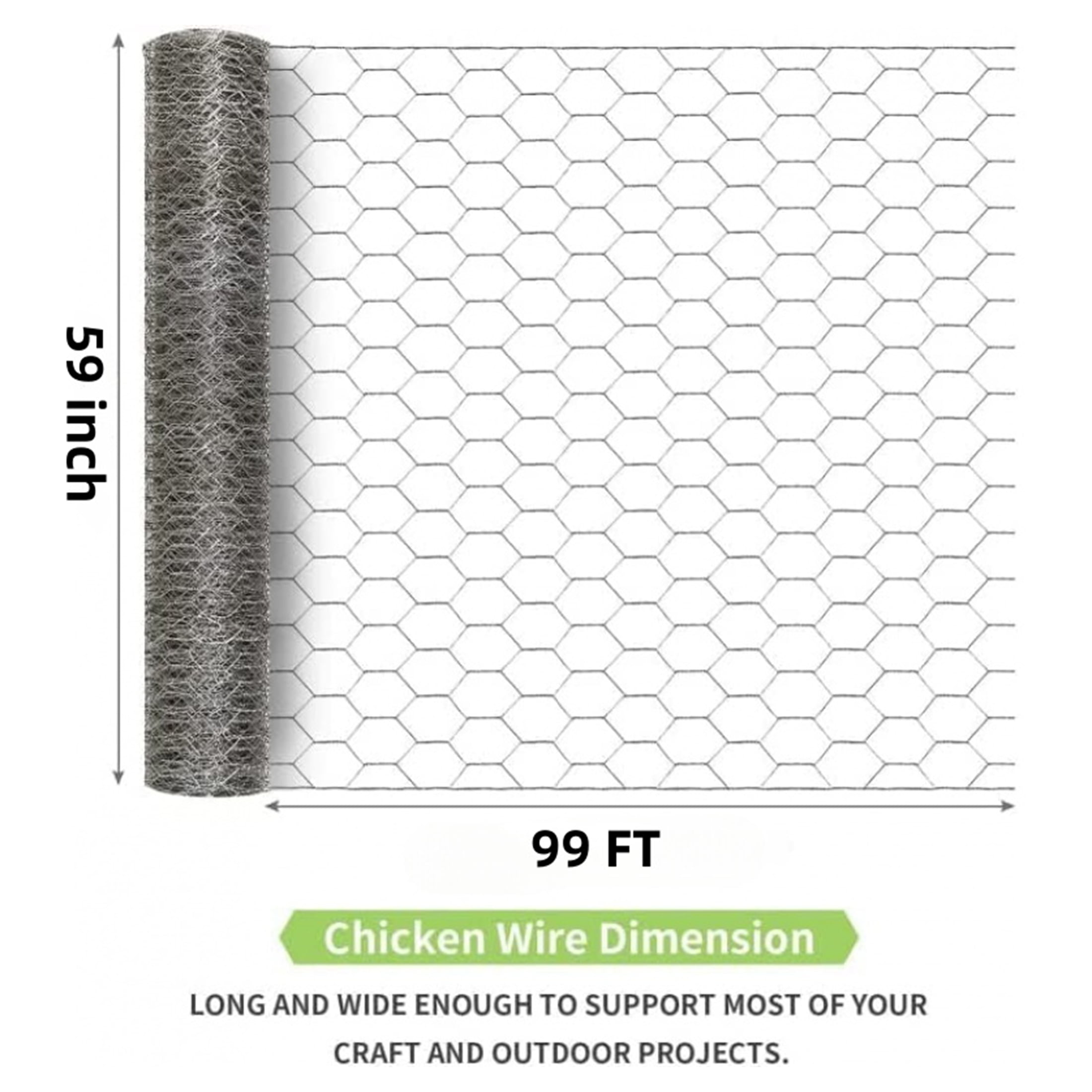59" x 99ft Silver Galvanized Metal Hexagonal Chicken Wire Mesh,21-Gauge Rust-Resistant Wire for Garden Protection,Floral Arrangements and DIY Crafts