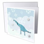 3dRose Apatosaurus Dinosaur and Snowflakes, Aqua, Greeting Cards, 6 x 6 inches, set of 12