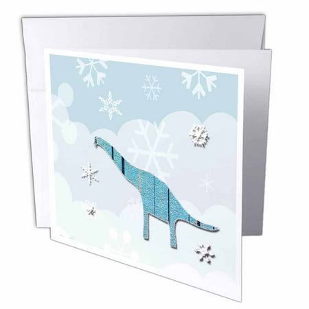 3dRose, Apatosaurus Dinosaur and Snowflakes, Aqua, 12 Greeting Cards with envelopes