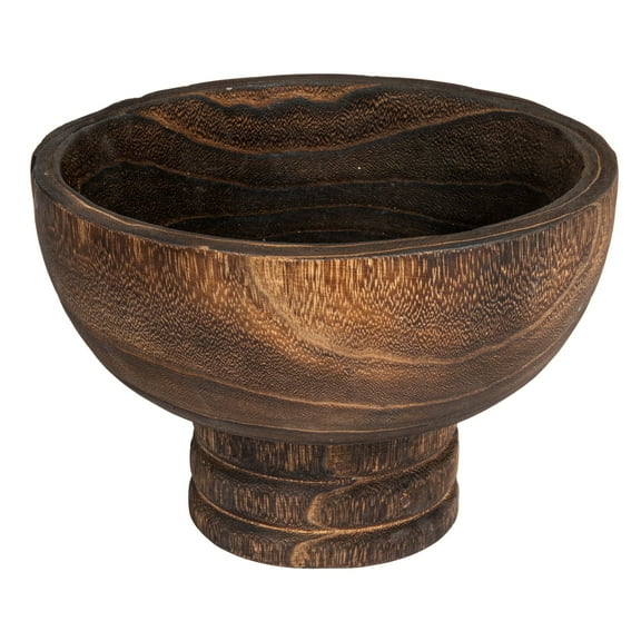 Creative Co-Op Round Paulownia Wood Pedestal Bowl, Marbled Brown Finish