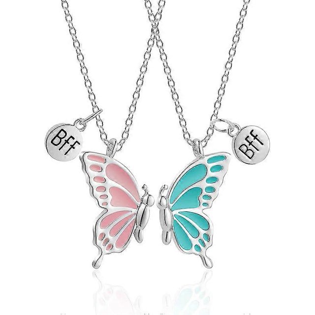 WEDDINEN Cute Butterfly BFF Necklaces for 2, Enamel Butterfly Friendship Necklace for Teen Girls Women Best Friend Birthday Gift