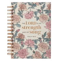 Christian Art Gifts Journal w/Scripture The Lord is My Strength Psalm 118:14 Bible Verse Pink Rose 192 Ruled Pages, Large Hardcover Notebook, Wire Bound