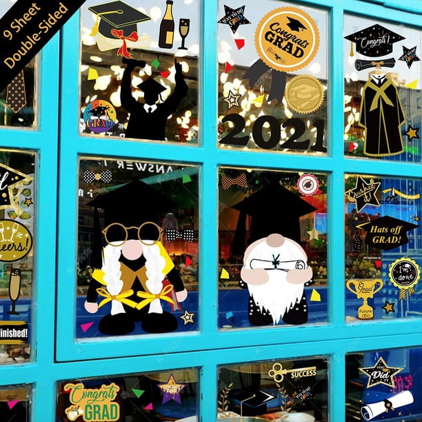 Adhesivo Para Ventana De Temporada De Graduación, Adhesivos Para Ventana De Gnomo De Graduación, Adhesivos Estáticos Duraderos Minnieouse HA035219-00