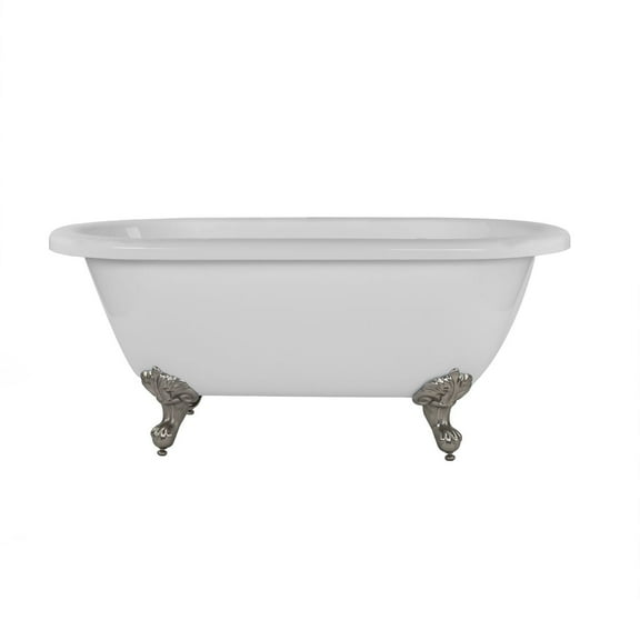 Windsor 66 Inch Acrylic Double Ended Clawfoot Tub - Continuous Roll Rim - No Faucet Drillings - Ball & Claw Feet