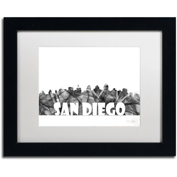 Trademark Fine Art 'San Diego California Skyline BG-2' Canvas Art by Marlene Watson, White Matte, Black Frame