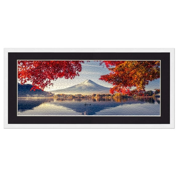 13x39 Frame for Jigsaw Puzzles - Wooden White Puzzle Frame with Mat (Black) For Puzzles Measuring 13x39 Inches
