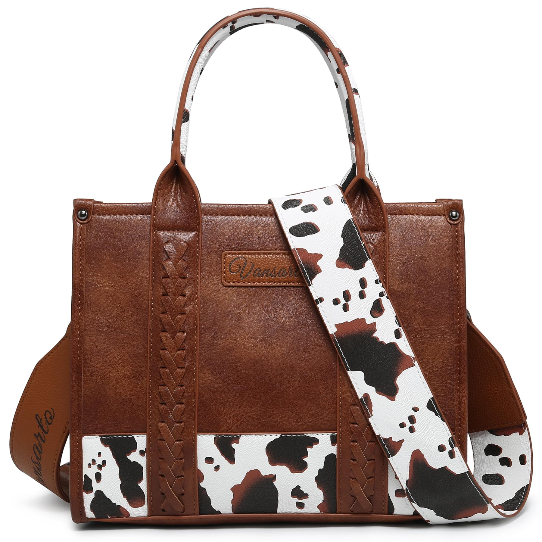 VANSARTO Cow Print Tote Bag for Women Western Top Handle Handbags Satchel Bag Shoulder Purse with Guitar Strap