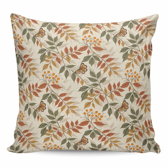 Throw Pillow Covers 16x16 Inch, Autumn Leaves Decorative Pillow Cases for Couch Sofa Bed, Rustic Vintage Fall Botanical Butterfly Cotton Linen Square Home Decor Pillowcases with Hidden Zipper