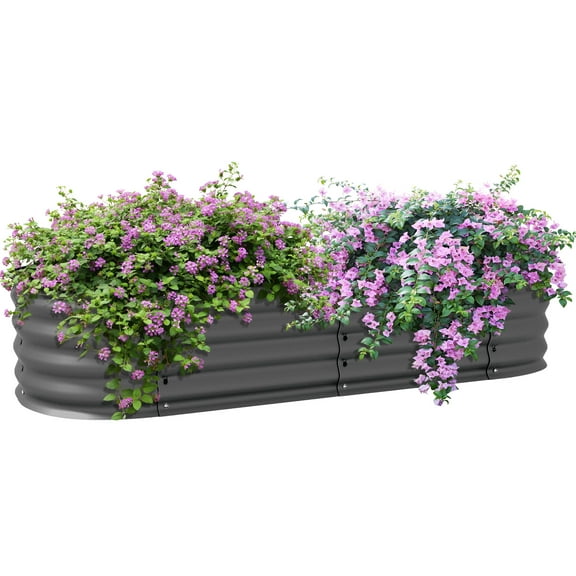 Raised Garden Bed Metal Galvanized Elevated Above Ground Round Standing Planters Boxes 4.9×2×1FT Outdoor Oval for Vegetables Flower Herb, Gray