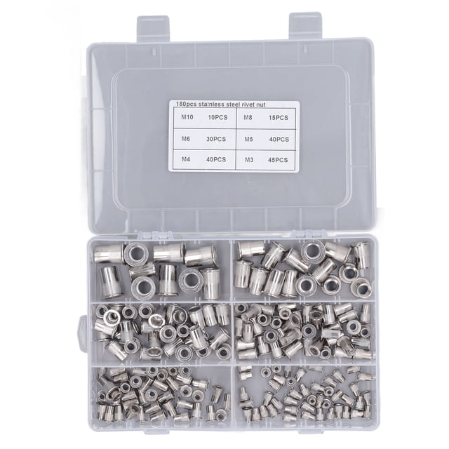 Tuercas remachables, 180 piezas Tuerca remachadora Tuerca de inserción roscada Tuerca de inserción roscada de cabeza plana Resistente y resistente