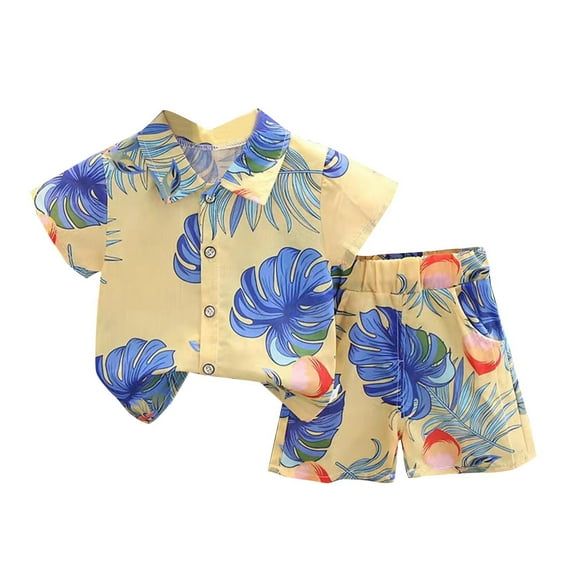 Fancifize Toddler Infant Baby Boy Shorts Set Hawaiian Outfits Short Sleeve leaf Floral Flower Button Down Shirt with Shorts Summer Clothes Set 1-7 Years