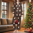 thumbnail image 2 of Lorytime Women Christmas Pajamas Set Santa Claus Long Sleeved Collared Tops Elastic Waist Pants Holiday Loungewear, 2 of 7