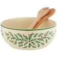 thumbnail image 2 of Lenox Holiday Salad Bowl with Wooden Servers, 2 of 4