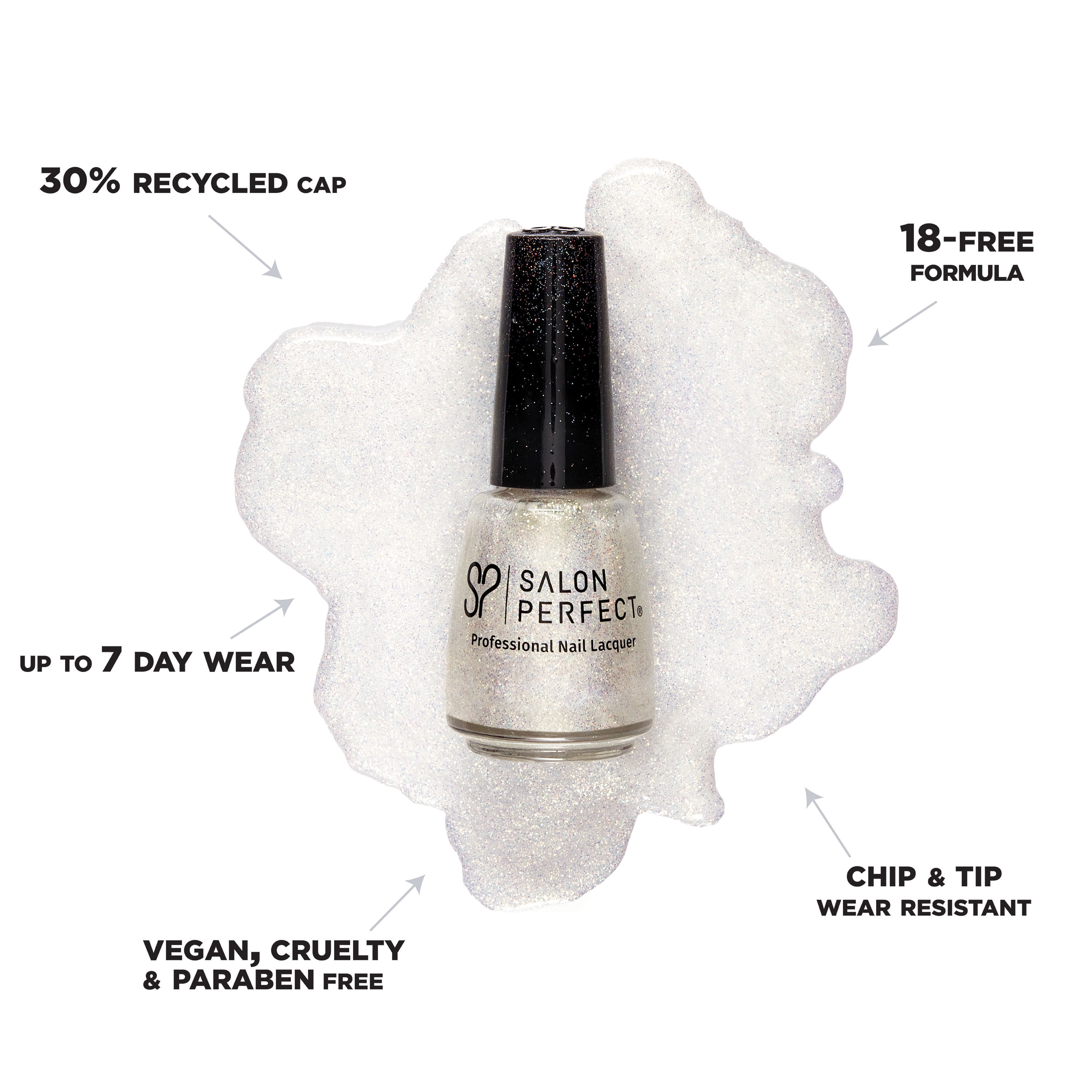 (2 pack) Salon Perfect Nail Polish, 349 She's a Star, White Glitter, 0.5 fl oz