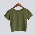 thumbnail image 4 of GZWYHT Women's Short Sleeve Crop Tops Round Neck Slim Fit Stretchy Fabric Casual Basic Cropped Tees Green M, 4 of 5