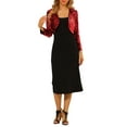 thumbnail image 2 of INSPIRE CHIC Women's Casual Long Sleeves Collarless Sequin Open Front Bolero Crop Shrug Jacket M Red, 2 of 7