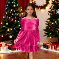 thumbnail image 4 of Girls Long Sleeve Velvet Dress Crew Neck Bow Back Princess Dress Ruffle Hem Formal A-Line Dresses Vintage Christmas Party Dress, 4 of 6