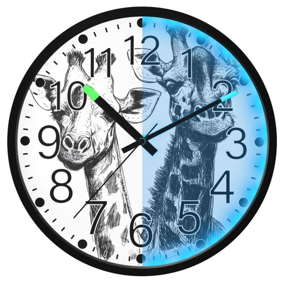 Ryvnso Giraffes 12 Inch Night Light Wall Clock Silent Battery Operated Luminous Clocks